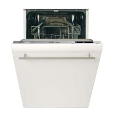 Prima F/I 10 Place Slimline Dishwasher - Open Front Display Panel And Top Rack Cart Front View