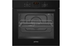 Prima Single Built-In Electric Fan Oven Black - Racking Tray And Control Display Front View