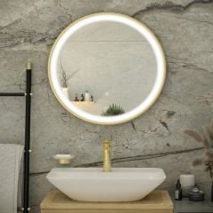 RAK Ceramics Picture Round 600 x 600mm LED Illuminated Mirror - Brushed Gold - RAKPICRNBG5001