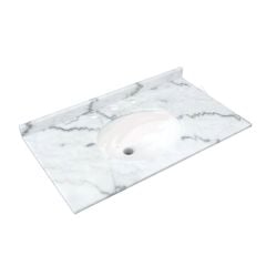 RAK Ceramics Washington 800mm Marble Countertop & Drop In Basin - 3 Tap Holes - White - RAKWCM80W3