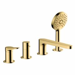 RAK Ceramics Petit Round 4 Hole Deck Mounted Bath Shower Mixer - Brushed Gold - RAKPER3013G