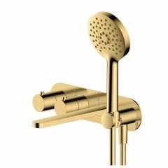 Rak Petit Round Wall Mounted Thermostatic Bath Shower Mixer Dual Outlet - Brushed Gold - RAKPER3306G