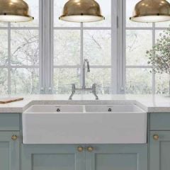 Rangemaster Farmhouse Belfast Ceramic 2 Bowl Sink 895x460mm - White - CFBL900WH/ Lifestyle1