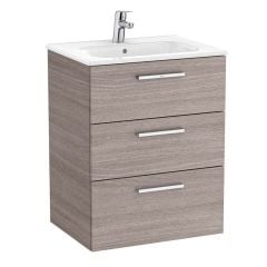 Roca Victoria 600m Unik 3 Drawer Basin Unit & Basin - City Oak