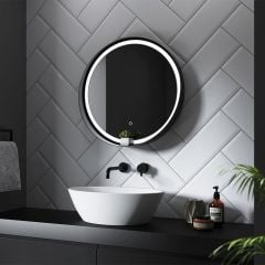 Sensio Dawn Round Mirror with Frame & Shelf 600x110mm - Matt Black - SE30398T0 Lifestyle