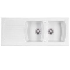 Thomas Denby Sonnet Ceramic Double Bowl Kitchen Sink & Drainer - Reversible - White - SO2BDWT