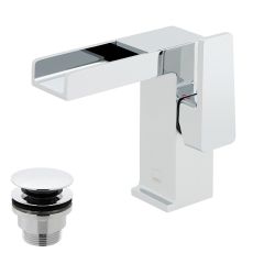 Vado Synergie Single Lever Mono Basin Mixer Single Lever Deck Mounted With Waterfall Spout & Clic-Clac Waste - Chrome - SYN-100/CC-C/P