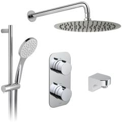 Vado Tablet Notion Thermostatic 2 Handle 2 Oulet Concealed Mixer Shower With Shower Kit and Shower Wall Outlet + Fixed Head - Chrome - TAB-1720/NOT-V2-CP