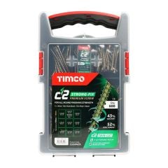 Timco C2 Strong-Fix Multi-Purpose Premium Screws - Mixed Grab Pack - PZ - Double Countersunk - Yellow Tray 600pcs - 600pcs - C2GPACK