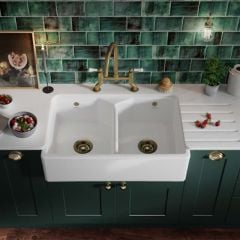 Thomas Denby Tudor Ceramic Double Bowl Belfast Kitchen Sink - White - TTU800