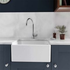 Abode Single Bowl Ceramic Belfast Kitchen Sink - White - AW1022