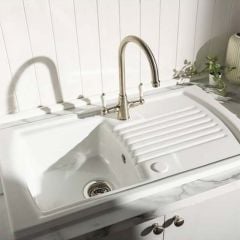 Abode Milford Single Bowl Ceramic Undermount Kitchen Sink - White - AW1042