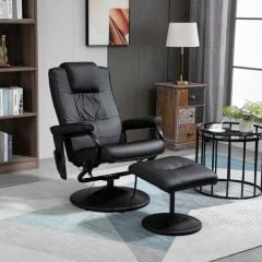 HOMCOM Manual PU Leather Massager Recliner Chair with Footstool - Black - 700-037V71BK