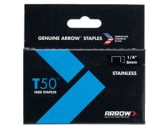Arrow T50 Staples Stainless Steel 504SS 6mm (1/4in) Box 1000 - ARRT5014SS
