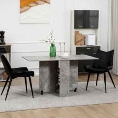 HOMCOM Extendable Dining Table with 2-Tier Shelves & Rolling Casters - 1400mm - Cement Grey - 835-621V00GY