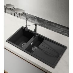 Reginox BEST 475 Elleci Granite 1.5 Bowl Kitchen Sink - Reversible Metaltek Black - BEST 475 B