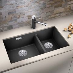 Blanco SUBLINE 340/160-U 1.5 Bowl Undermount Kitchen Sink InFino - Black - 523151
