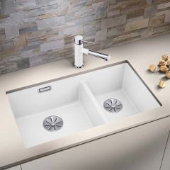 Blanco SUBLINE 430/270-U LH 1.5 Bowl Undermount Silgranit Kitchen Sink with Manual InFino Waste - White - 523155