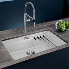 Blanco ETAGON 700-U Silgranit 1 Bowl Undermount Kitchen Sink with Manual InFino Waste - White - 525171