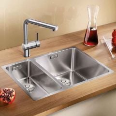 Blanco ANDANO 340/180-IF 1.5 Bowl Stainless Steel Right Hand Bowl Kitchen Sink with Manual InFino Drain System - Satin Polish - 522973 Lifestyle