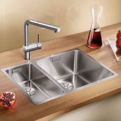 Blanco ANDANO 340/180-IF 1.5 Bowl Stainless Steel Left Hand Bowl Kitchen Sink with Manual InFino Drain System - Satin Polish - 522975
