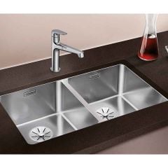 Blanco ANDANO 340/340-U 2 Bowl Stainless Steel Kitchen Sink with Manual InFino Drain System - Satin Polish - 522983 Lifestyle