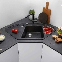 Lifestyle of Blanco DELTA II Rh 1.5 Bowl Silgranit Right Hand Bowl Corner Kitchen Sink - Anthracite