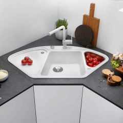 Blanco DELTA II 1.5 Bowl Inset Silgranit Corner Kitchen Sink with Remote Control InFino Drain System - White - 523660 Lifestyle