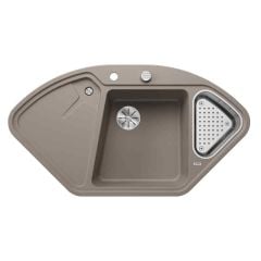 Blanco DELTA II 1.5 Bowl Inset Silgranit Corner Kitchen Sink with Remote Control InFino Drain System - Brown - 523666