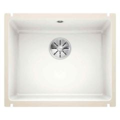 Blanco SUBLINE 500-U 1 Bowl Undermount Ceramic Kitchen Sink with Manual InFino Waste - Crystal White - 523733