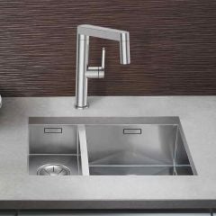 Blanco ZEROX 340/180-U RH 1.5 Bowl Undermount Stainless Steel Kitchen Sink with Manual InFino Waste - Satin Polish - 521614 Lifestyle