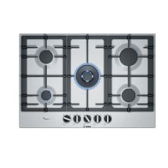 Bosch Series 6 PCQ7A5B90 75cm Gas Hob - Stainless Steel - Burner On Top View