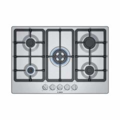 Bosch Series 4 PGQ7B5B90 75cm Gas Hob - Stainless Steel - Large Centre Burner Top View