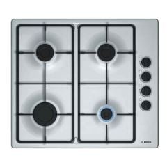 Bosch Series 2 PBP6B5B60 60cm Gas Hob - Stainless Steel - Flat Base With Gas On Top View