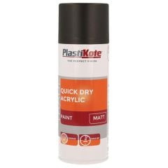 Plastikote Trade Quick Dry Acrylic Aerosol Spray Paint Matt Black 400ml - PKT71008