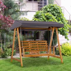Outsunny 3 Seater Fir Wooden Garden Swing Chair with Canopy - Brown - 84A-215