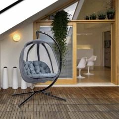 Outsunny Hanging Egg Chair with Cushion - Grey - 84A-207V70GY