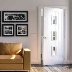 Deanta Ely White Primed Glazed Interior Door 1981 x 686 x 35mm - 35ELYGBWHP686