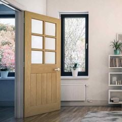 Deanta Ely Unfinished Oak Bevelled Glaze Interior Door 2040 x 726 x 40mm - 40HP22GBUNX726