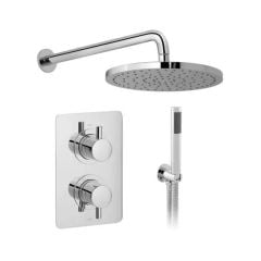 Vado DX Celsius Thermostatic 2 Handle 2 Oulet Rectangular Backplate Concealed Mixer Shower With Shower Kit + Fixed Head - Chrome - 172251-CELSQ-CP