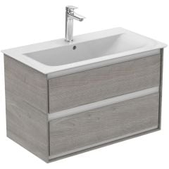 Ideal Standard Connect Air 800mm Wall Hung Vanity Unit 2 Drawers - Wood Light Grey & Matt White - E0819PS