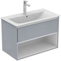 Ideal Standard Connect Air 800mm Wall Hung Vanity Unit 1 Drawer With Open Shelf - Gloss Grey & Matt White - E0827EQ