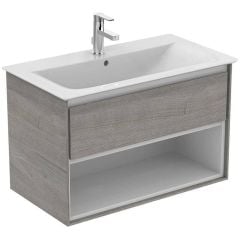 Ideal Standard Connect Air 800mm Wall Hung Vanity Unit 1 Drawer With Open Shelf - Wood Light Grey & Matt White - E0827PS