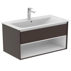 Ideal Standard Connect Air 1000mm Wall Hung Vanity Unit 1 Drawer With Open Shelf - Matt Dark Brown & Matt White - E0828VY