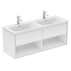 Ideal Standard Connect Air 1200mm Wall Hung Vanity Unit 2 Drawer With Open Shelf - Gloss White & Matt White - E0829B2