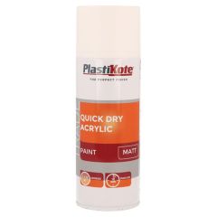 Plastikote Trade Quick Dry Acrylic Aerosol Spray Paint Matt White 400ml - PKT71010