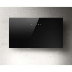 Elica Plat 80cm Chimney Cooker Hood - Black Glass - Mounted Front View