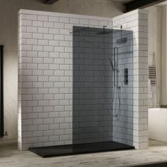 Aquaglass+ 900mm Walk In Shower Panel - Smoked Glass - F01414