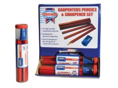Faithfull Carpenters Pencils Red (12 x Tubes of 12 + Sharpener) - FAICPDISP