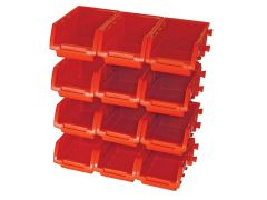 Faithfull 12 Plastic Storage Bins with Wall Mounting Rails - FAIPAN12